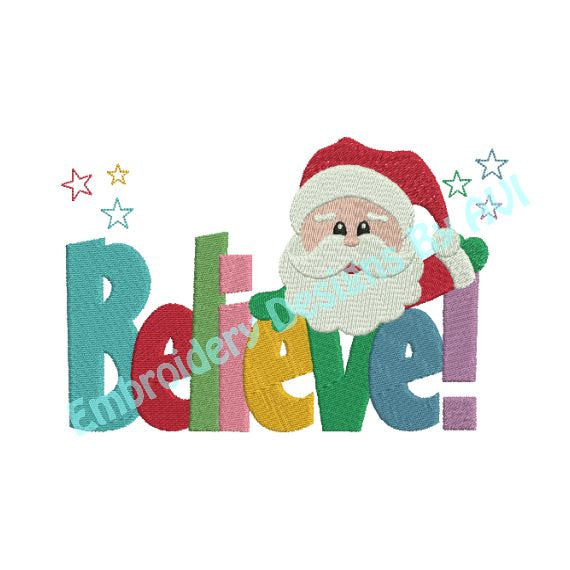 Christmas Santa Claus Believe Saying Word Art Machine Embroidery Design - Embroidery Designs By AVI