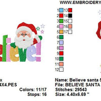 Christmas Santa Claus Believe Saying Word Art Machine Embroidery Design - Embroidery Designs By AVI