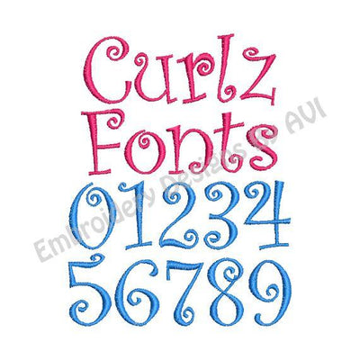 Curlz Embroidery Alphabet Font and Number Set 1 inch satin Alphabet Design Set - Embroidery Designs By AVI