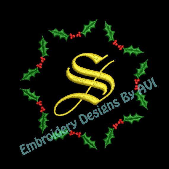 Christmas Holly Embroidery Monogram Fonts Design Set - Embroidery Designs By AVI