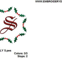 Christmas Holly Embroidery Monogram Fonts Design Set - Embroidery Designs By AVI