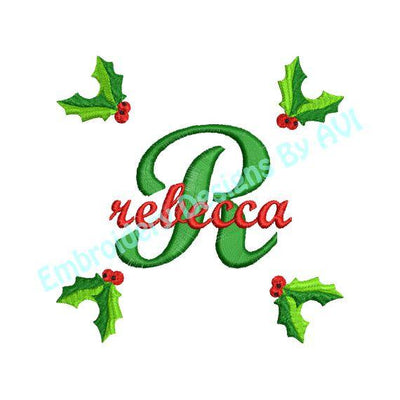 Christmas Holly II Embroidery Alphabet Monogram Fonts Design Set - Embroidery Designs By AVI