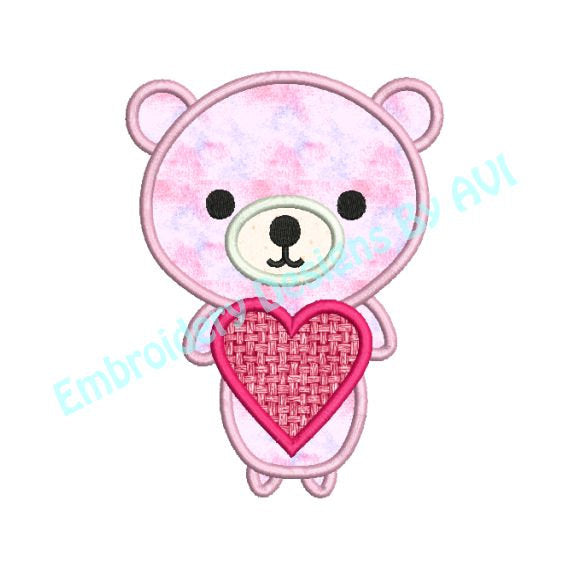 Valentine Bear Heart Applique Machine Embroidery Design - Embroidery Designs By AVI
