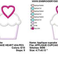 Applique Cupcake Valentine Heart Machine Embroidery Design - Embroidery Designs By AVI