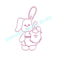 Bunny Rabbit I with Heart Bib Redwork Outline Machine Embroidery Design - Embroidery Designs By AVI