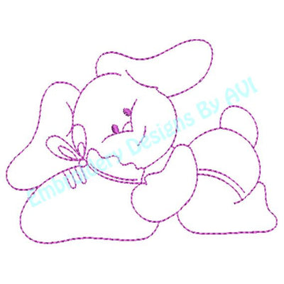 Baby Bunny Rabbit IV with Shoe Redwork Outline Machine Embroidery Design - Embroidery Designs By AVI