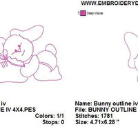 Baby Bunny Rabbit IV with Shoe Redwork Outline Machine Embroidery Design - Embroidery Designs By AVI