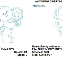 Baby Bunny Rabbit V with Lollipop Redwork Outline Machine Embroidery Design - Embroidery Designs By AVI