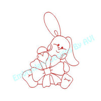 Free Baby Bunny Rabbit VI with Bow Redwork Outline Machine Embroidery Design - Embroidery Designs By AVI