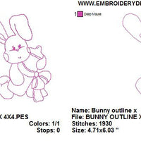 Baby Bunny Rabbit X with Bottle Redwork Outline Machine Embroidery Design - Embroidery Designs By AVI