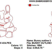 Baby Bunny Rabbit III with Stocking Redwork Outline Machine Embroidery Design - Embroidery Designs By AVI