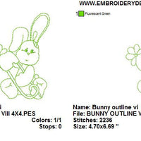Baby Bunny Rabbit VIII with Safety Pin Redwork Outline Machine Embroidery Design - Embroidery Designs By AVI