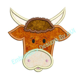 Cute Bull Steer Cow Face Applique Machine Embroidery Design - Embroidery Designs By AVI
