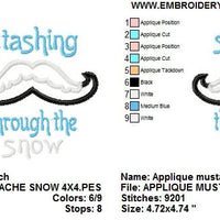 Applique Mustache Moustache Snow Winter Saying Machine Embroidery Design - Embroidery Designs By AVI