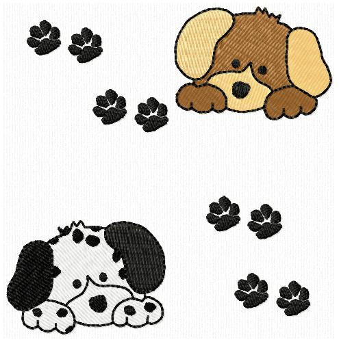 Puppy Dog and Paw Prints Frame Machine Embroidery Design - Embroidery Designs By AVI