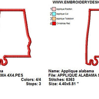 Alabama State Outline Silhouette Applique Machine Embroidery Design - Embroidery Designs By AVI